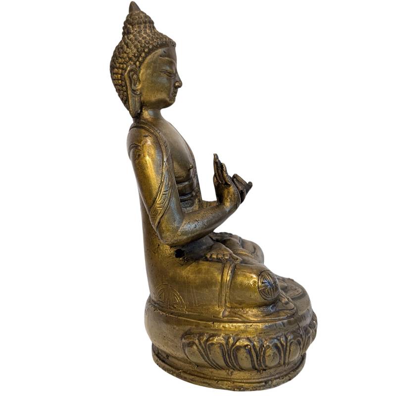 Bronzen Boeddhabeeld in sino-tibetaanse traditie met dharmachakra mudra
