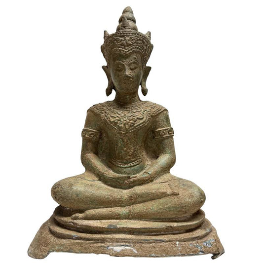 thai bronzen boeddhabeeld zuidoost azie dhyana mudra natuurlijke patina