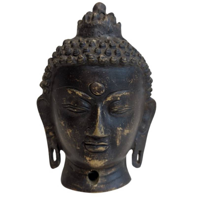 Bronzen Boeddhahoofd uit de Himalaya-regio