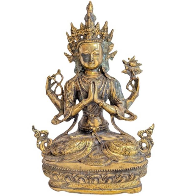 Bronzen Chenrezig beeld vierarmige Avalokiteshvara Tibetaanse stijl