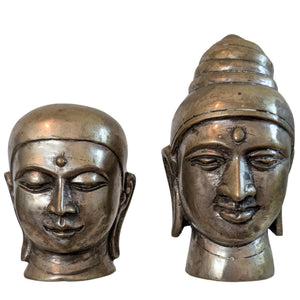 Set van 2 Bronzen Koppen – Boeddha & Monnik – Handgegoten Aziatisch Brons