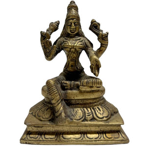 Massief Bronzen Lakshmi Beeld – Goudkleurig – India ca. 1950 – 11cm