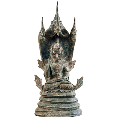 Monumentale bronzen Mucalinda Naga Boeddha van 97 cm, volledig vooraanzicht