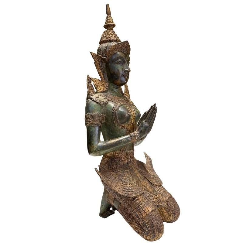 Antieke Thaise tempelwachters van brons met vuurvergulding en historische uitstraling