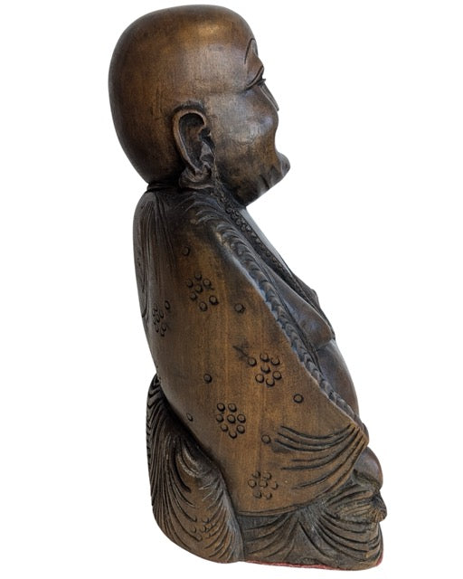 Handgesneden houten Budai beeld als Lachende Boeddha uit Azië
