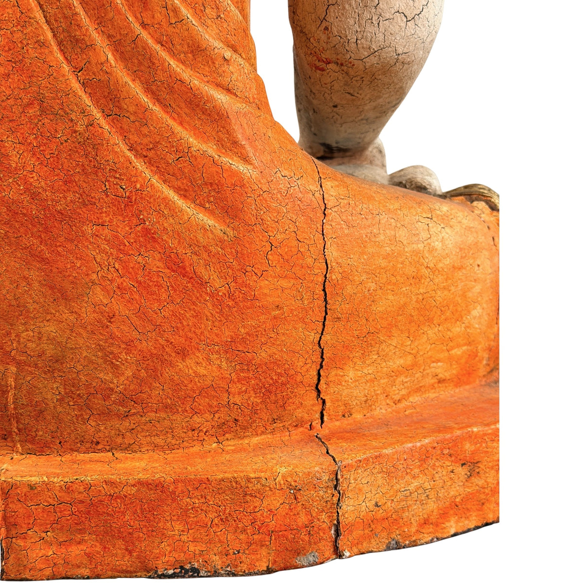 Detail van oude houtscheur en craquelé aan de achterzijde