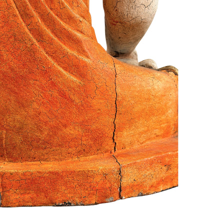 Detail van oude houtscheur en craquelé aan de achterzijde