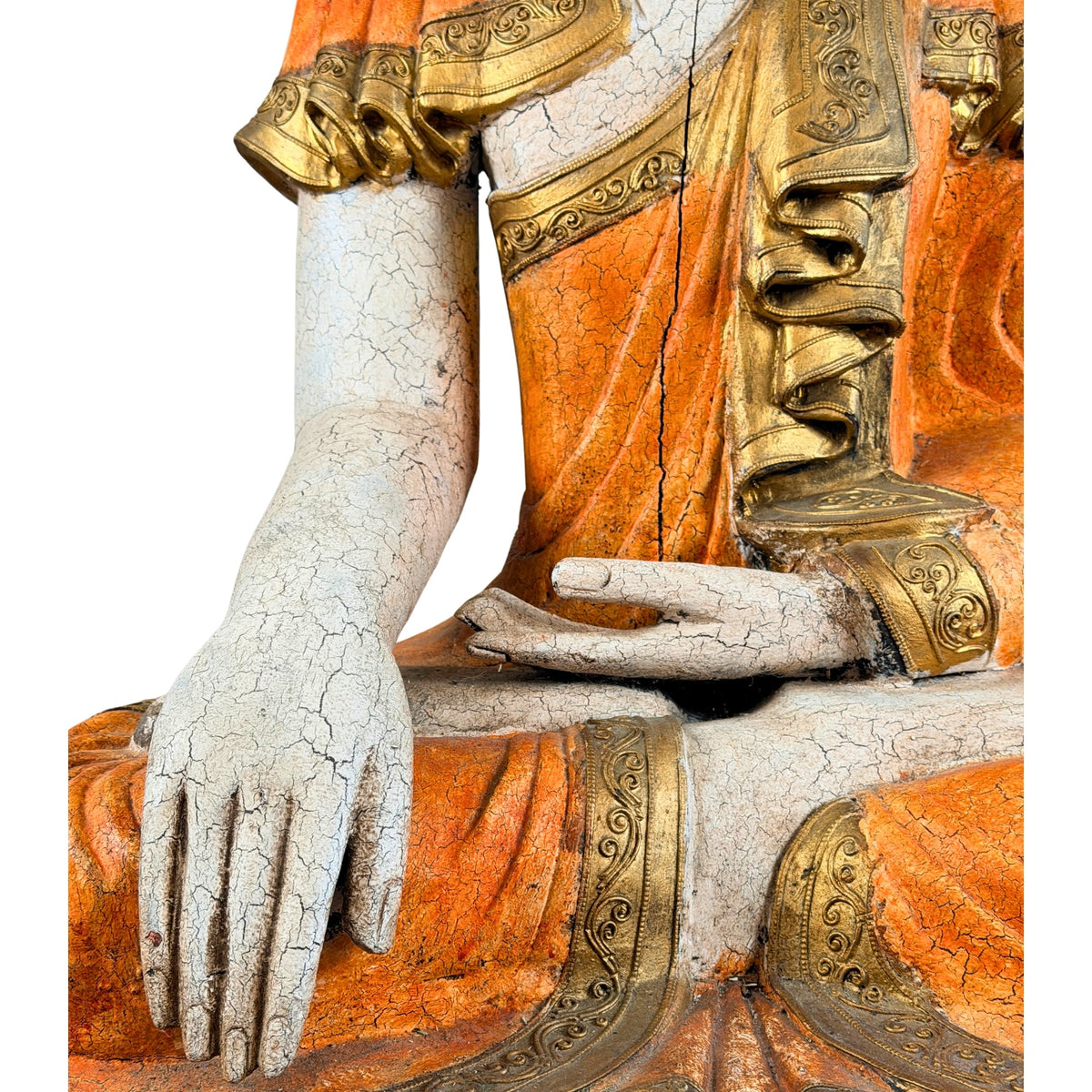 Detail van de handen in Bhumisparsha mudra