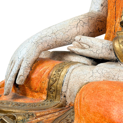 Close-up van de handen en Bhumisparsha mudra