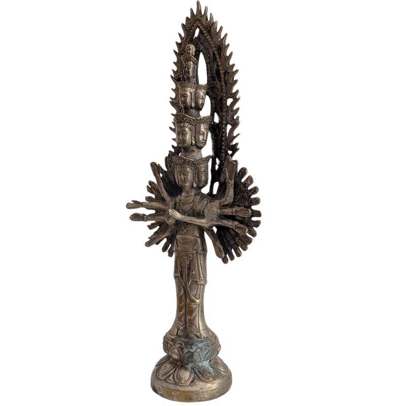 Bronzen Guanyin Avalokiteshvara uit China met esoterische iconografie, Qing-dynastie