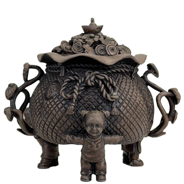 Chinees Bronzen Wierookvat met Kinderen en Gelukssymbolen *Gelukspot