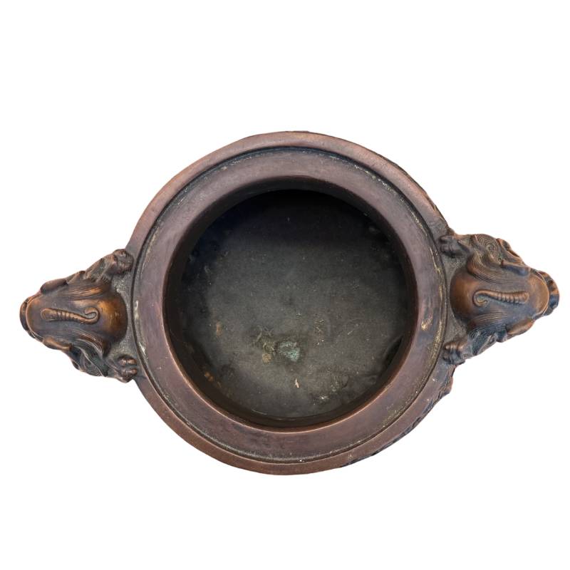 Chinese bronzen wierookvat met dierkop handgrepen
