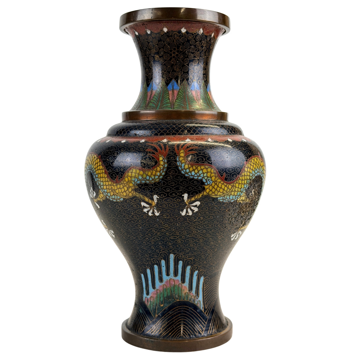 Chinese cloisonné vaas met archaïserend drakenmotief – detail