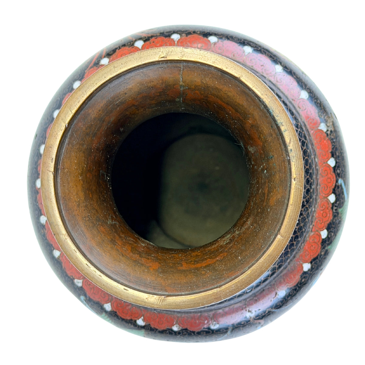 Chinese cloisonné vaas met geometrische banden en drakendecor