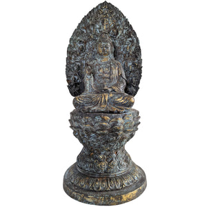 De Beschermvrouwe van Compassie – Monumentale Chinese Guanyin op Lotusbasis – 36,5 cm – 3,5 kg