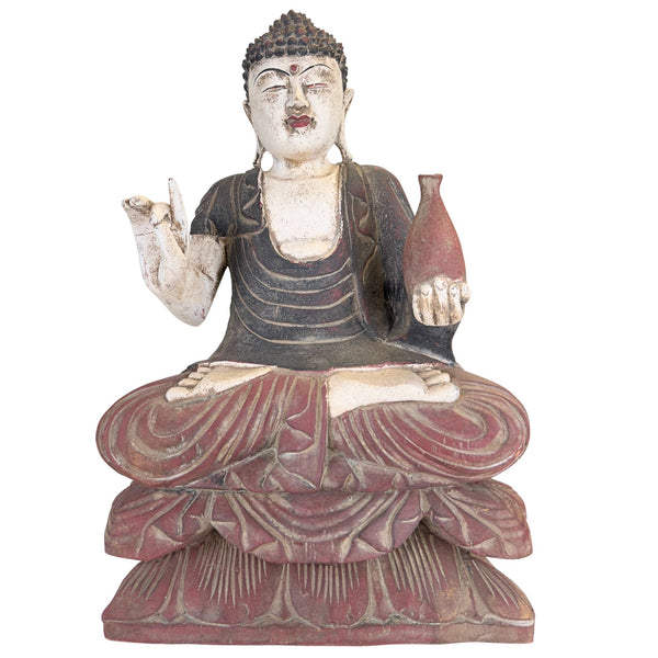 Chinese Medicijnboeddha Beeld op Lotustroon – Hout – H 43 cm