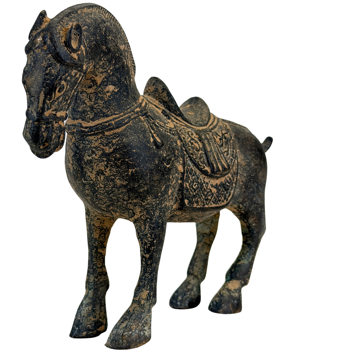 Chinese paardensculptuur in Tang-stijl, zijaanzicht