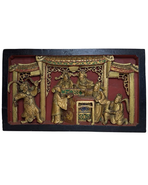 Muurdecoratie China verguld houtsnijpaneel met figuren