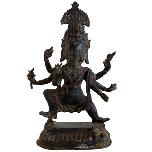 Dansende Ganesha met zes armen – antiek bronzen tempelbeeld (lot 163)