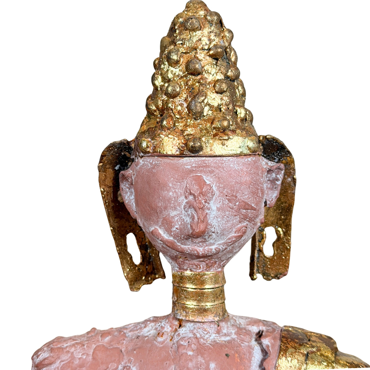 Hoofd met vergulde conische ushnisha en lange oren, detail