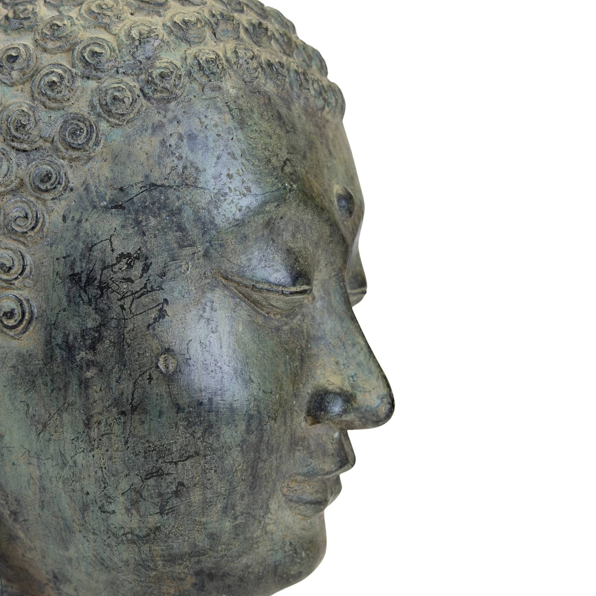 Detail van het gezicht van een bronzen U Thong Boeddha