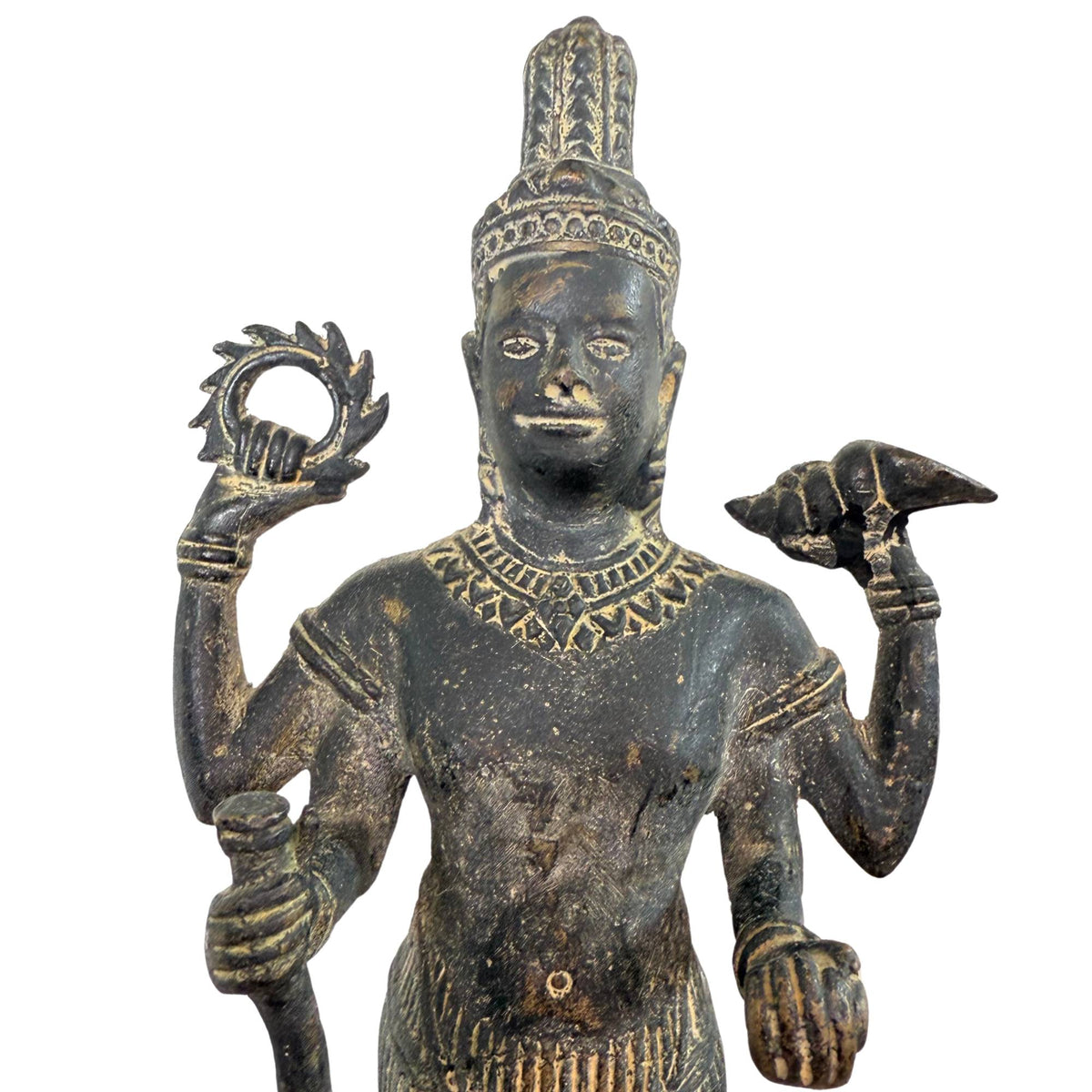 Detail van hoofd en torso, bronzen Vishnu, Khmer-stijl