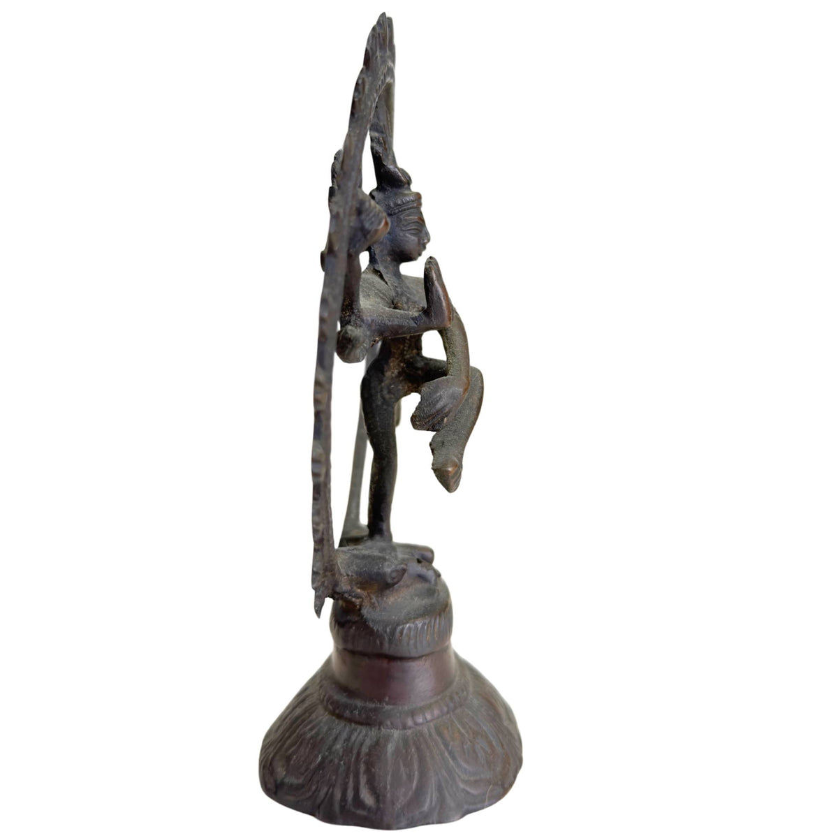 Donker bronzen Shiva Nataraja beeldje met open vlammenring en spirituele uitstraling