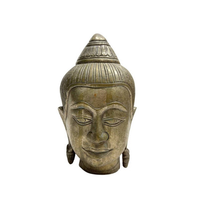 Vintage Thais bronzen Boeddhahoofd in Sukhothai-stijl – detail