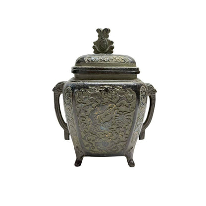 Antieke Japanse bronzen Koro wierookbrander met drakenreliëf – opname 3