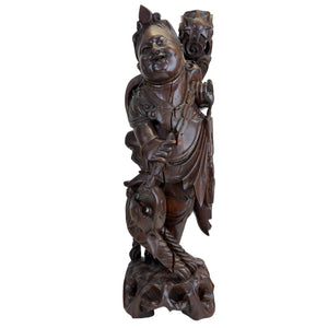 Antiek Japans Ebisu Houtsnijwerk - God van Vissers en Voorspoed - 59 cm