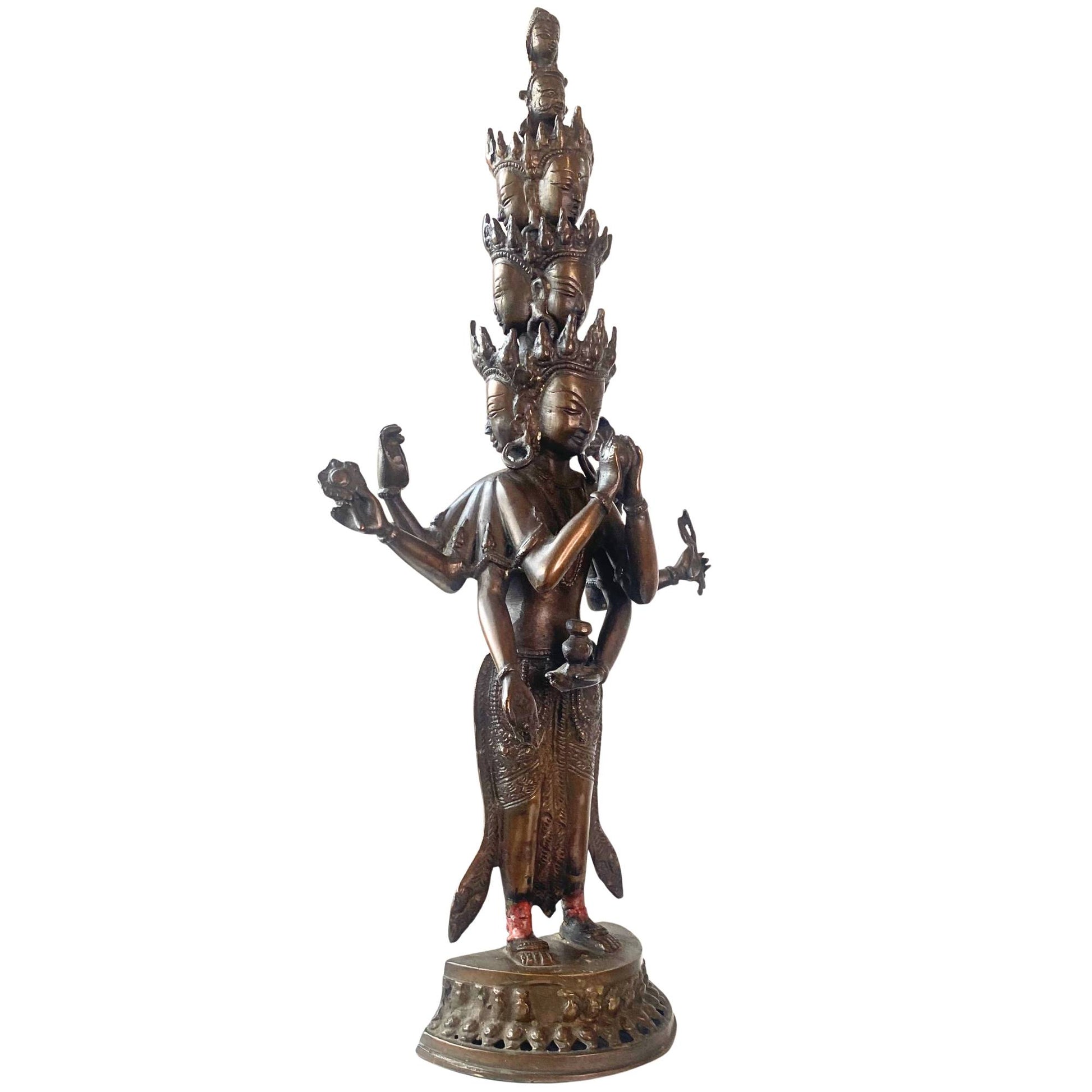 Tibetaans brons beeld Ekadasamukha Bodhisattva van mededogen