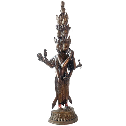 Tibetaans brons beeld Ekadasamukha Bodhisattva van mededogen