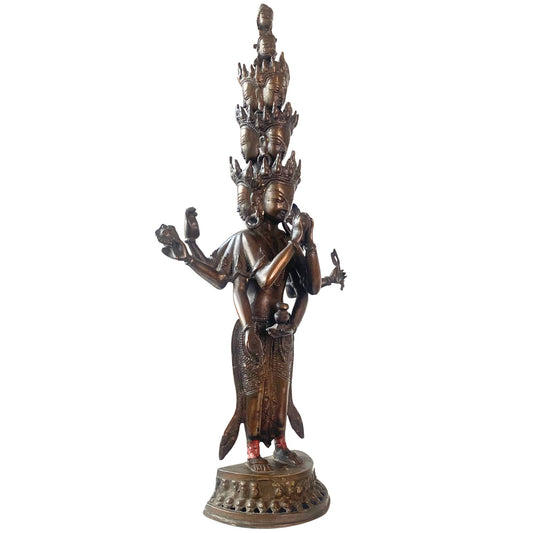 Tibetaans brons beeld Ekadasamukha Bodhisattva van mededogen