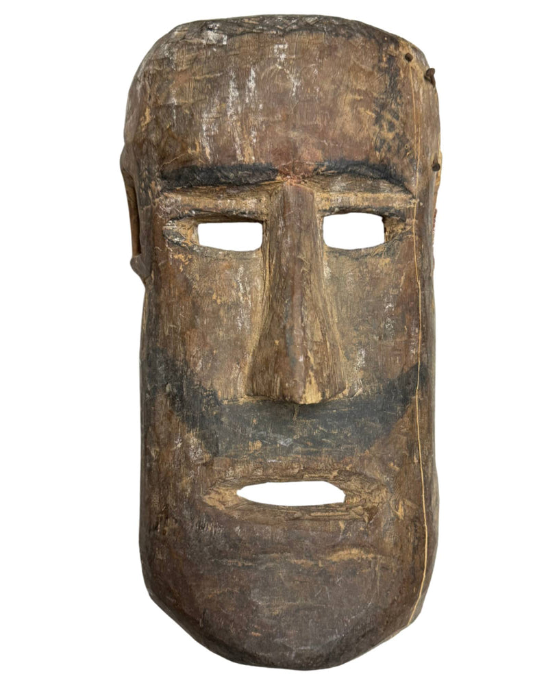 Antiek Houten Sjamanenmasker met Baardlijn – Himalaya Regio – ca. 1900 Muurdecoratie