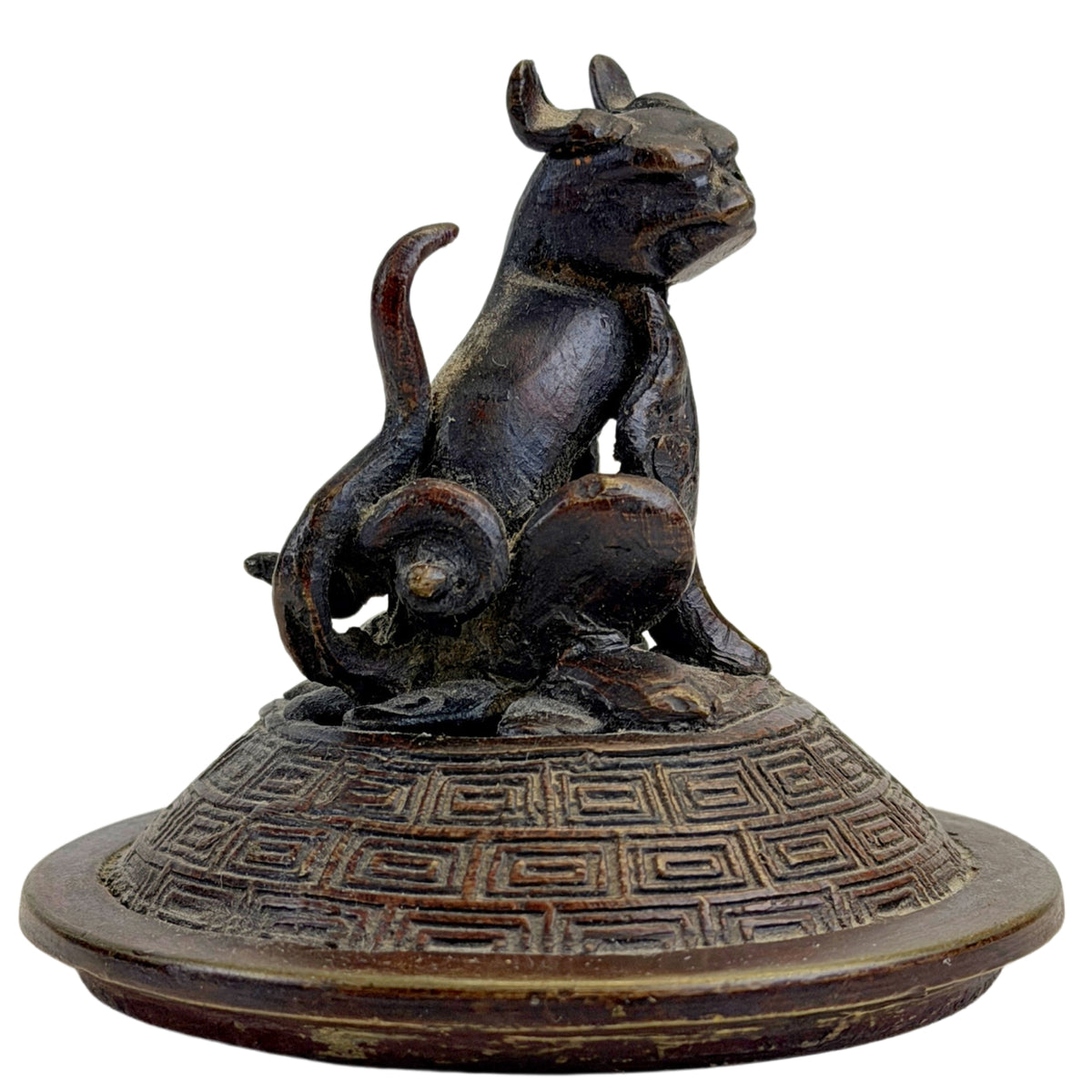 Zijaanzicht Foo Dog deksel van Chinese bronzen wierookbrander