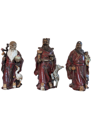 Museale Set Chinese Keramische Figuren – Fu Lu Shou – Jingdezhen c. 1900–1940