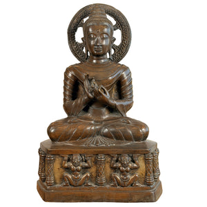 Zittende bronzen Boeddha in Gandhara-stijl met stralenkrans, Thailand, begin 20e eeuw – 56 cm