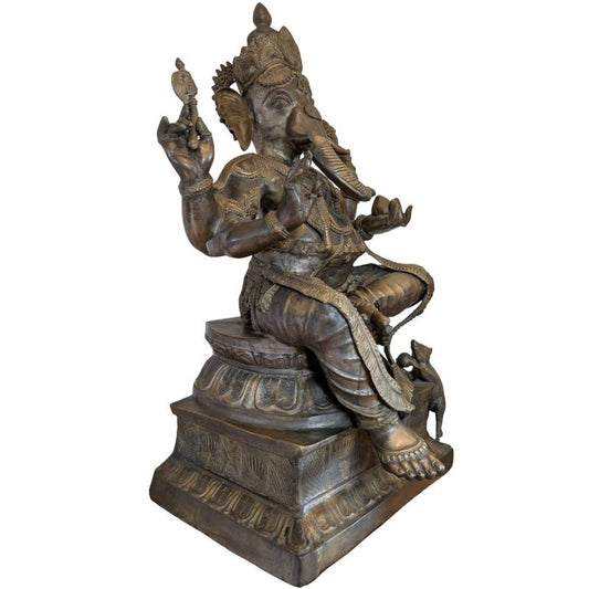 Ganesha beeld brons vuurverguld Nepal tempelbeeld met rat 