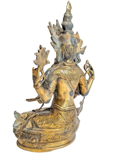 Gedetailleerd bronsgietsel Aziatische Bodhisattva met lotusbloem
