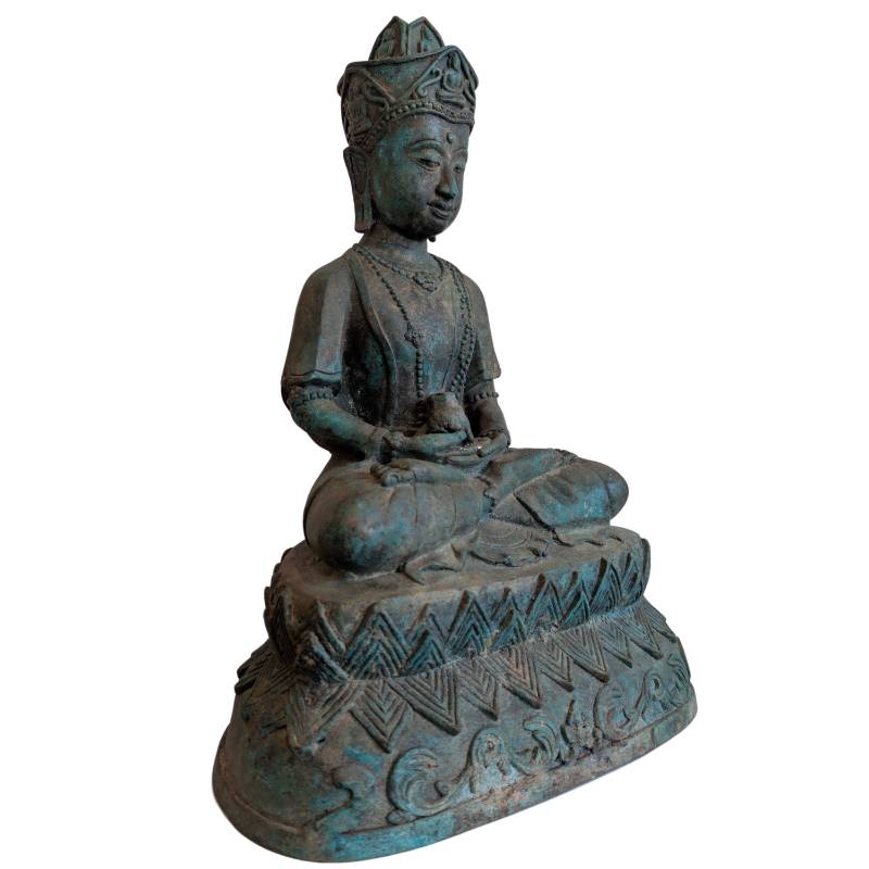 Gekroonde Avalokiteshvara van brons uit Khmer-traditie