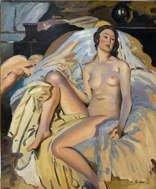 Volledig aanzicht van het originele olieverfschilderij Nu féminin classique door Gérard Parker.