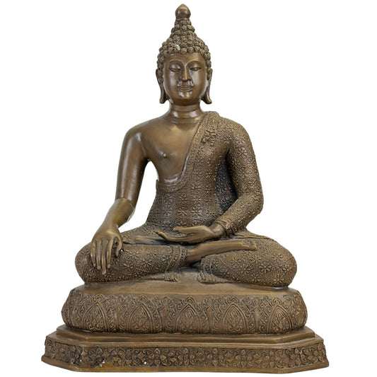 Zwaar bronzen Thaise Boeddha in Rattanakosin-stijl met floraal gewaad