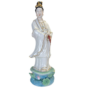 Groot Antiek-Stijl Porseleinen Guan Yin Beeld – 47 cm – Wit & Goud