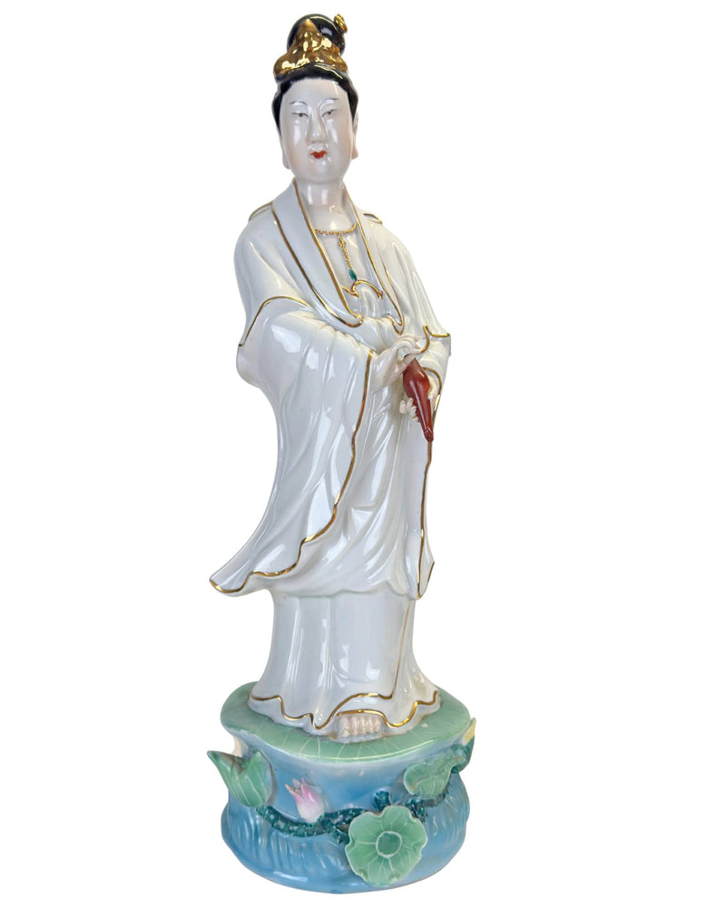 Groot Antiek-Stijl Porseleinen Guan Yin Beeld – 47 cm – Wit & Goud