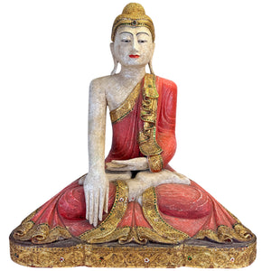 Grote Birmese Mandalay Boeddha met Gouddecoratie – ca. 1970 – 87 cm