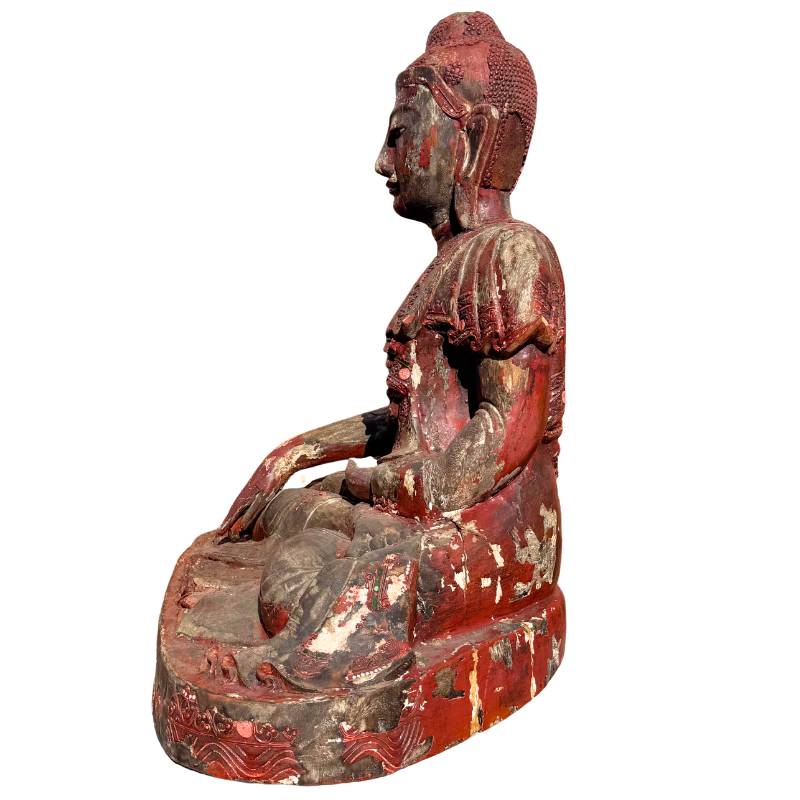 Grote houten Boeddha sculptuur uit Birma
