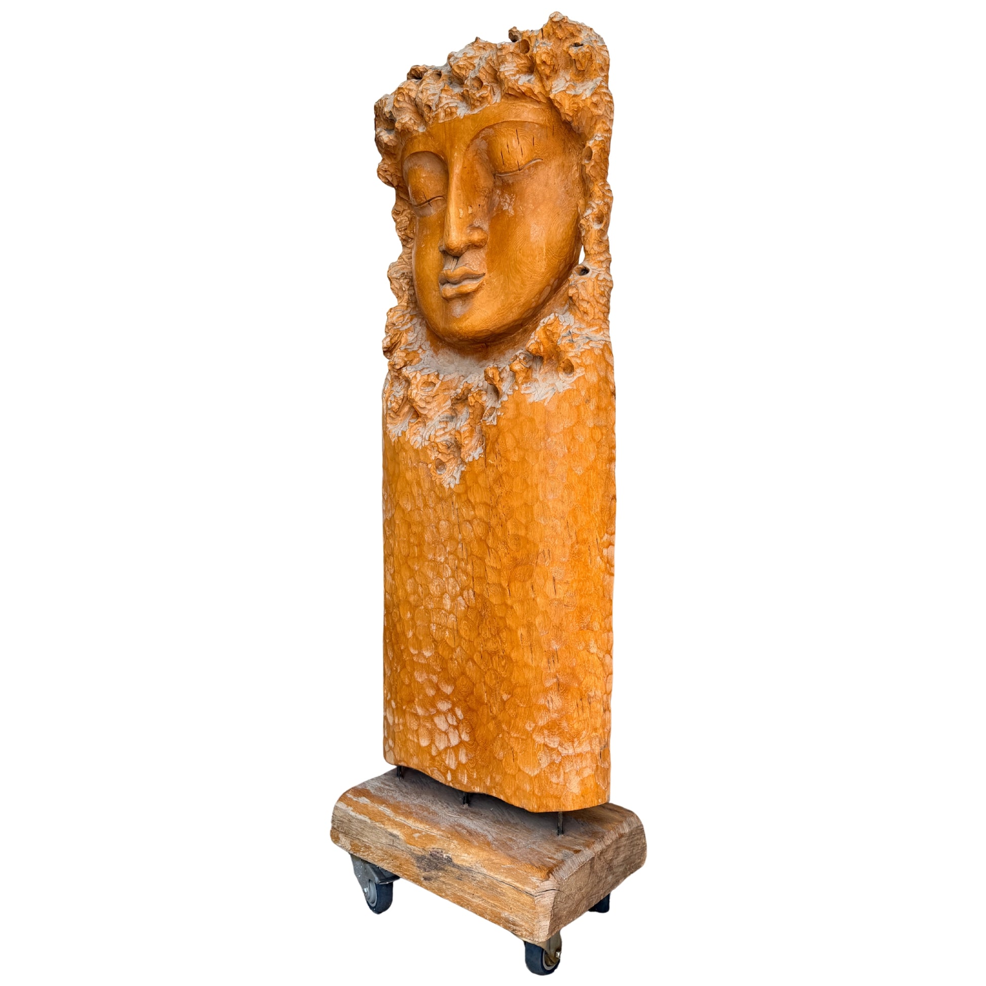 Grote houten Kwan Yin Guanyin sculptuur handgesneden uit massief hout