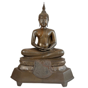 Grote Thaise bronzen Boeddha in dhyana mudra – Sukhothai-stijl met ingelegde ogen, 126 cm