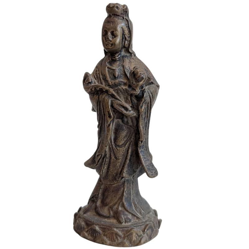 Guanyin reisbeeld in oud brons voor persoonlijke bescherming onderweg