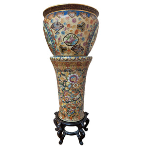 Antieke Japanse Satsuma Jardinière op Zuil – Meiji Taisho Periode – ca. 1890–1920